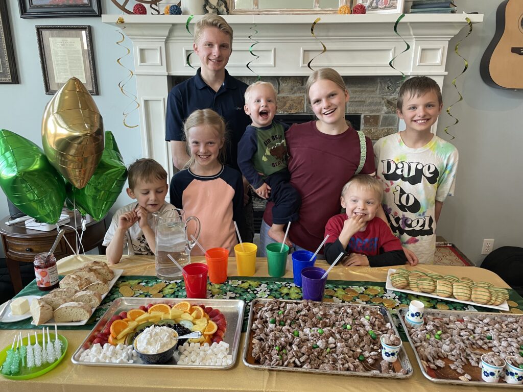 This year, each of the older kids made something for the St Patricks Day concession stand.  William planned way ahead and made rock crystal suckers, Christian made artisan bread, Clara made a fruit rainbow, and Lilly made muddy buddies.