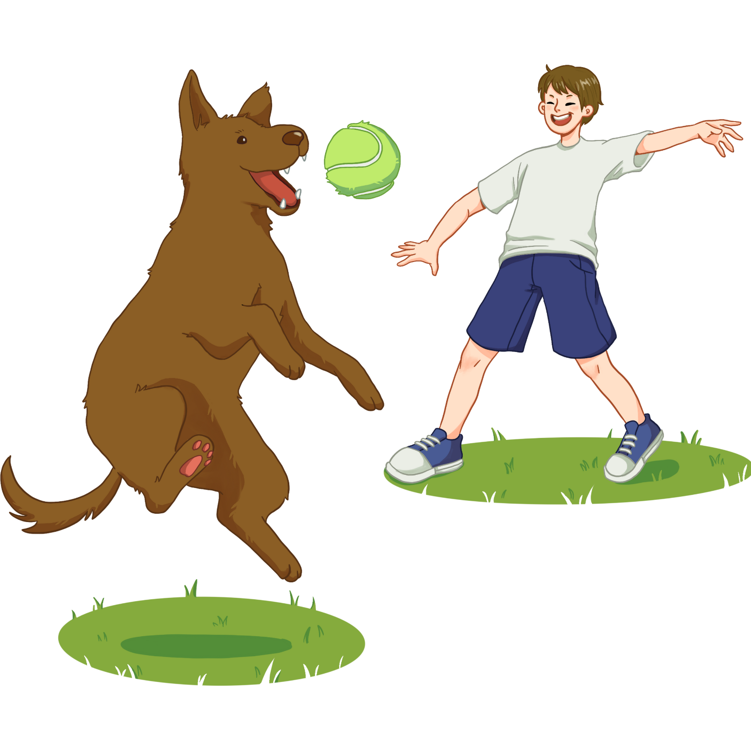 Graphic of dog playing fetch | Help a dog relax | Cornerstone Dog Training 