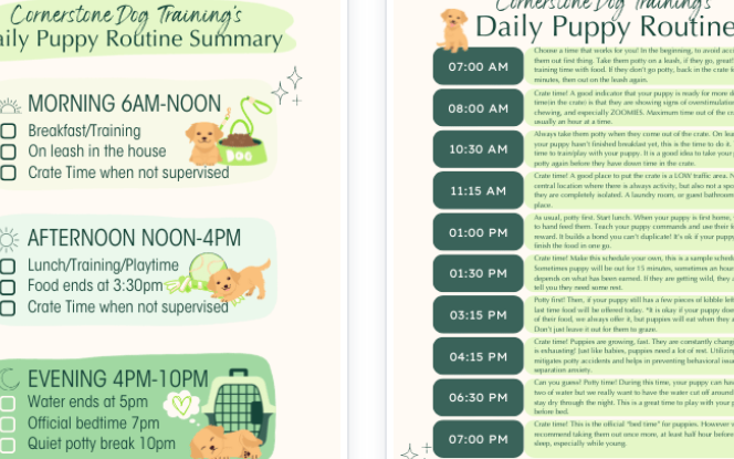 Free puppy schedule printable | Cornerstone Dog Training 